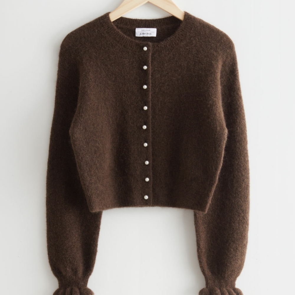 & Other Stories pearl button chocolate brown cardigan